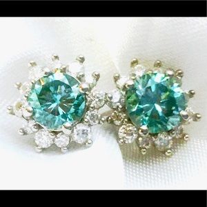 Blue Moissanite with White Starburst Earrings